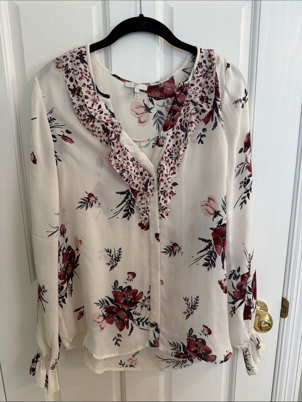 Joie Cream Blouse with Burgundy Floral Print